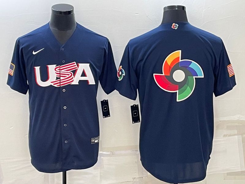 Men 2023 World Cub USA Blank Blue Nike MLB Jersey4